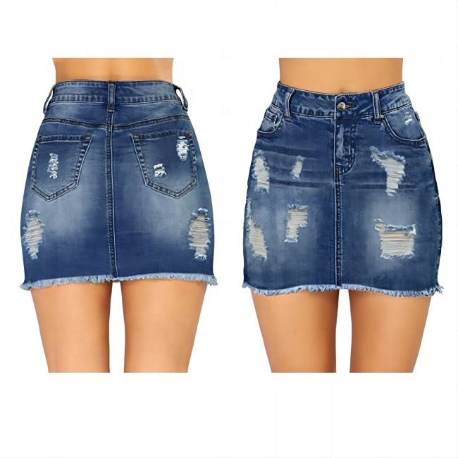 New Fashion Ready to Ship Cotton/Polyester Indigo Blue Casual Washed Long Blue Denim Jeans Skirt for Women Summer