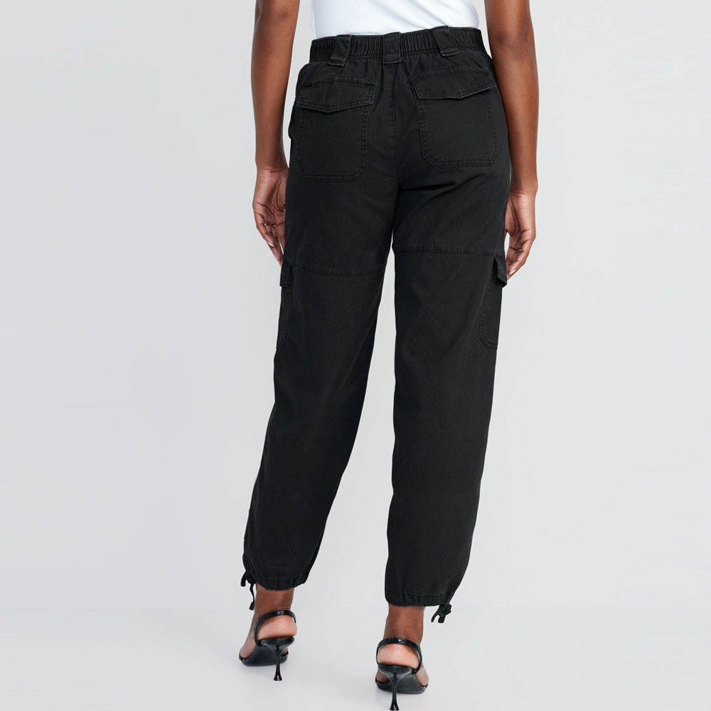 New Arrival Women's Solid Color Cargo Pants Low Waist Baggy Streetwear Trousers with Sides Pocket and Logo Decoration