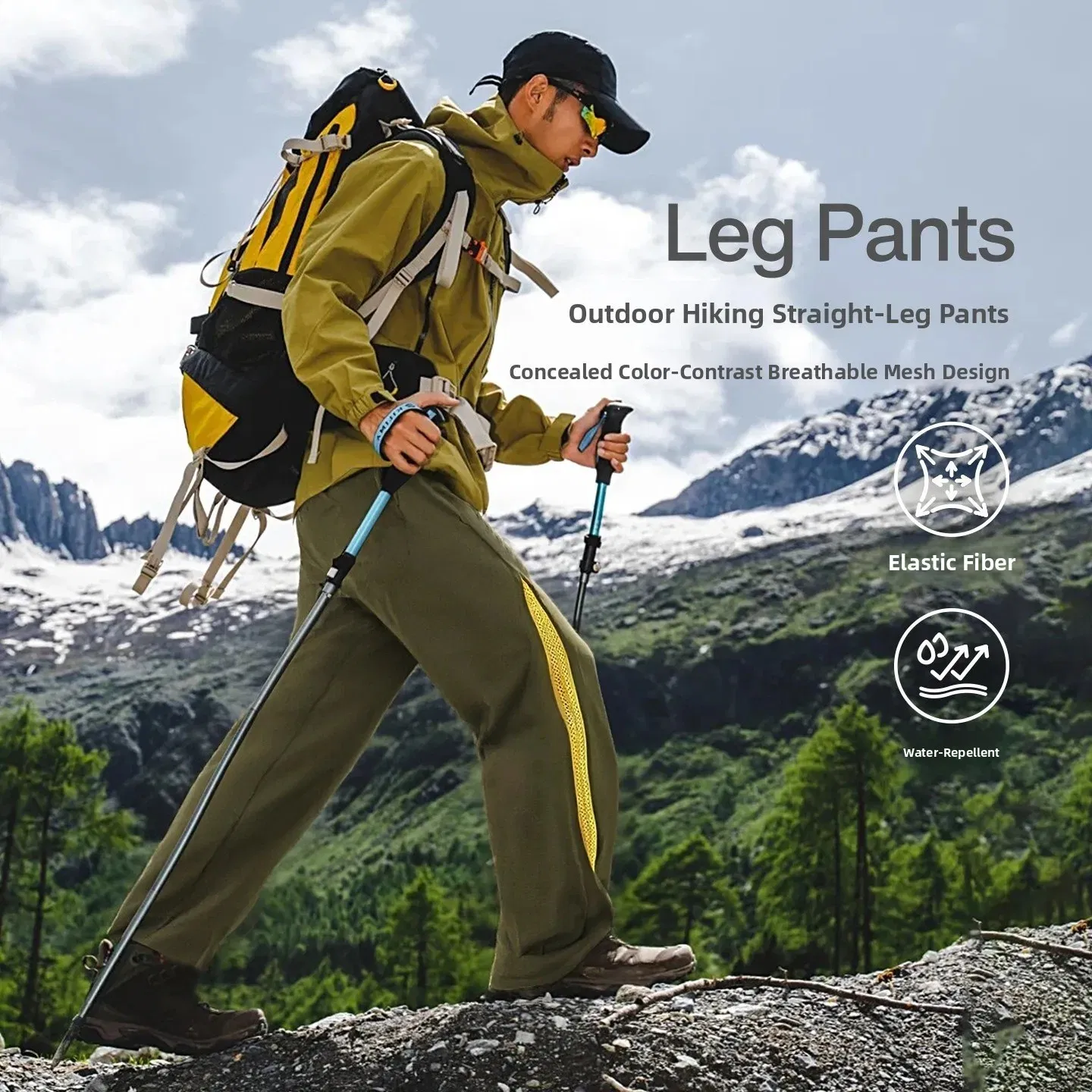 Men's High Straight Leg Nylon Track Pants Breathable Zipper Light Windbreak Hiking Elastic Outdoor Trekking Pants