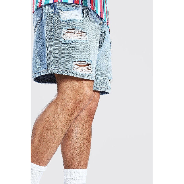 Street Fashion Men's Light Blue Loose-Fitting Casual Breathable Denim Shorts