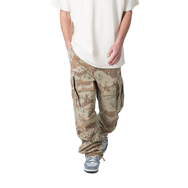 High Quality 100% Cotton Men's Camo Breathable Cargo Trousers Custom Baggy Fit Cargo Pants With Multi Pocket
