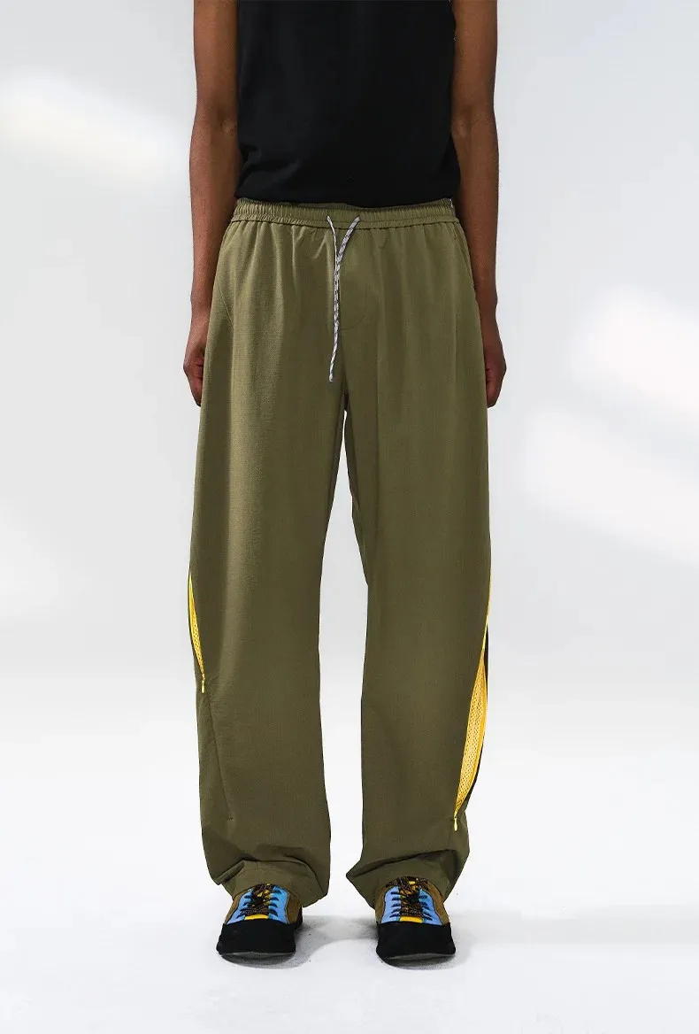 Men's High Straight Leg Nylon Track Pants Breathable Zipper Light Windbreak Hiking Elastic Outdoor Trekking Pants