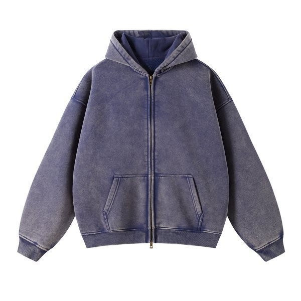 Custom Oversized Fit Heavyweight Acid Wash Air Layer Zip Up Sudaderas Hombre Blank High Quality Casual Basics Boxy Hoodies Men