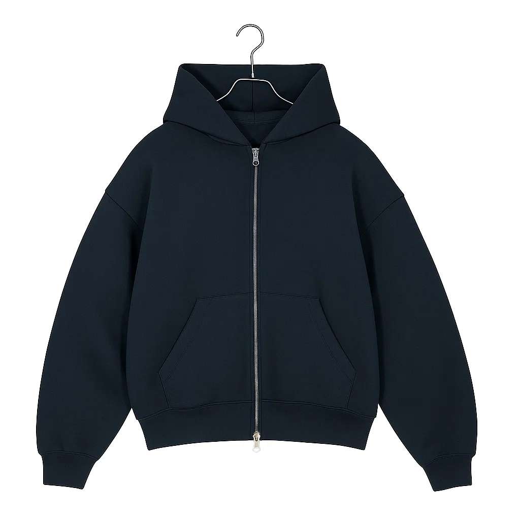 Custom Men Cotton 500Gsm Blanks Heavyweight Fleece Cropped Full Zip Up Oversized Hoodie with Double Slider Zipper Design