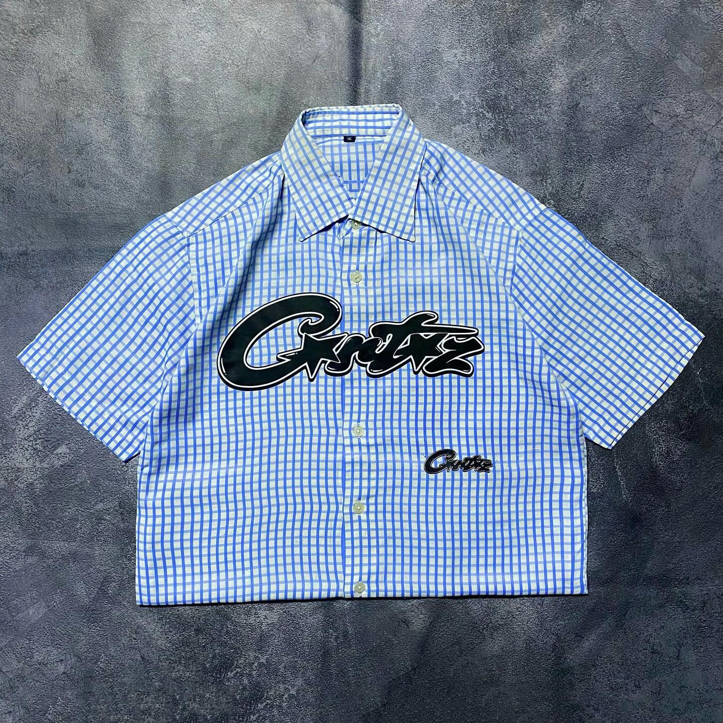 Short Sleeve Buttons up High Street Style Shirt Custom Digital Print Hot Selling Cropped Flannel Plaid Shirts for Men