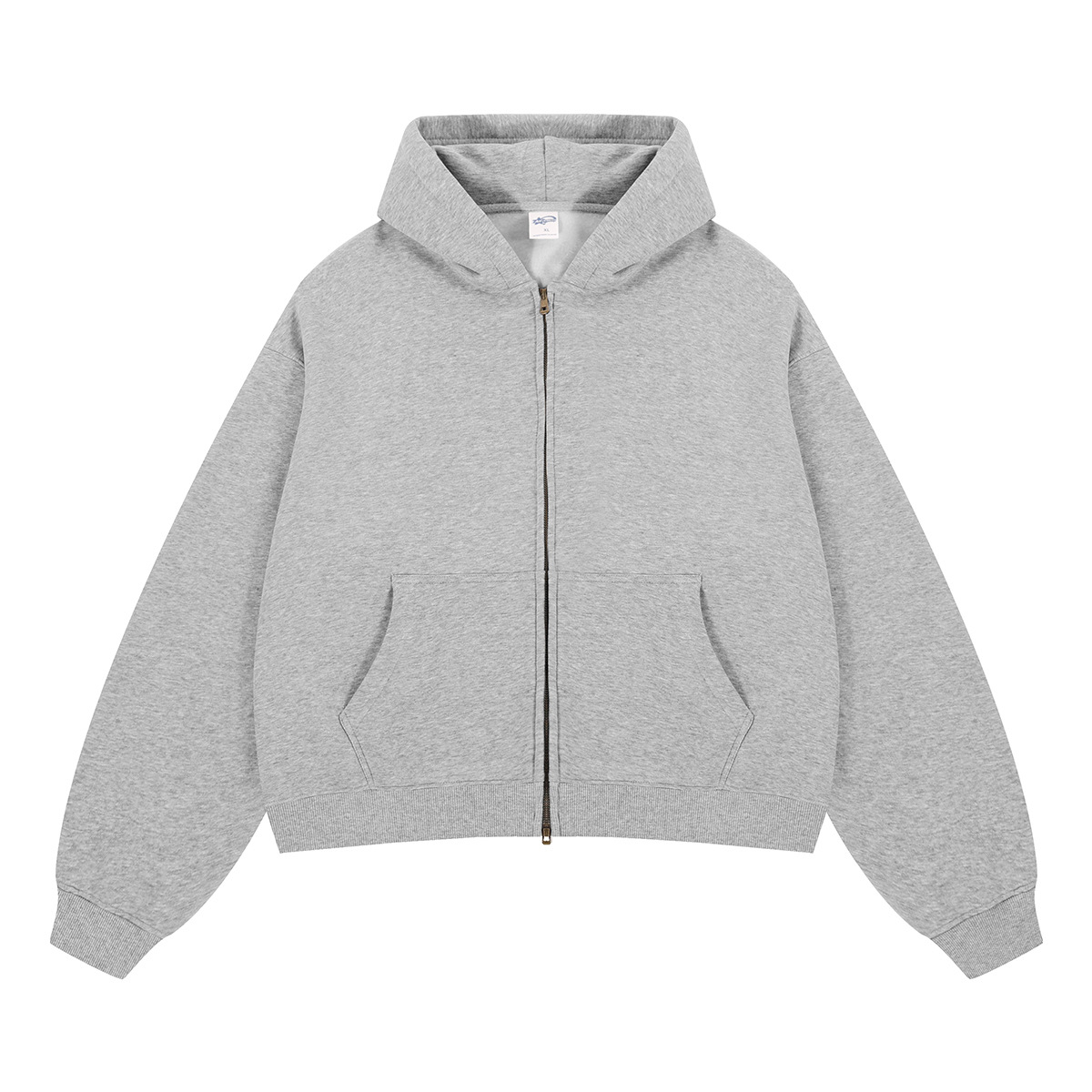 Wholesale Custom Logo Streetwear Boxy Two Way Zippers Hoodie Fleece Zip Up Hoodie