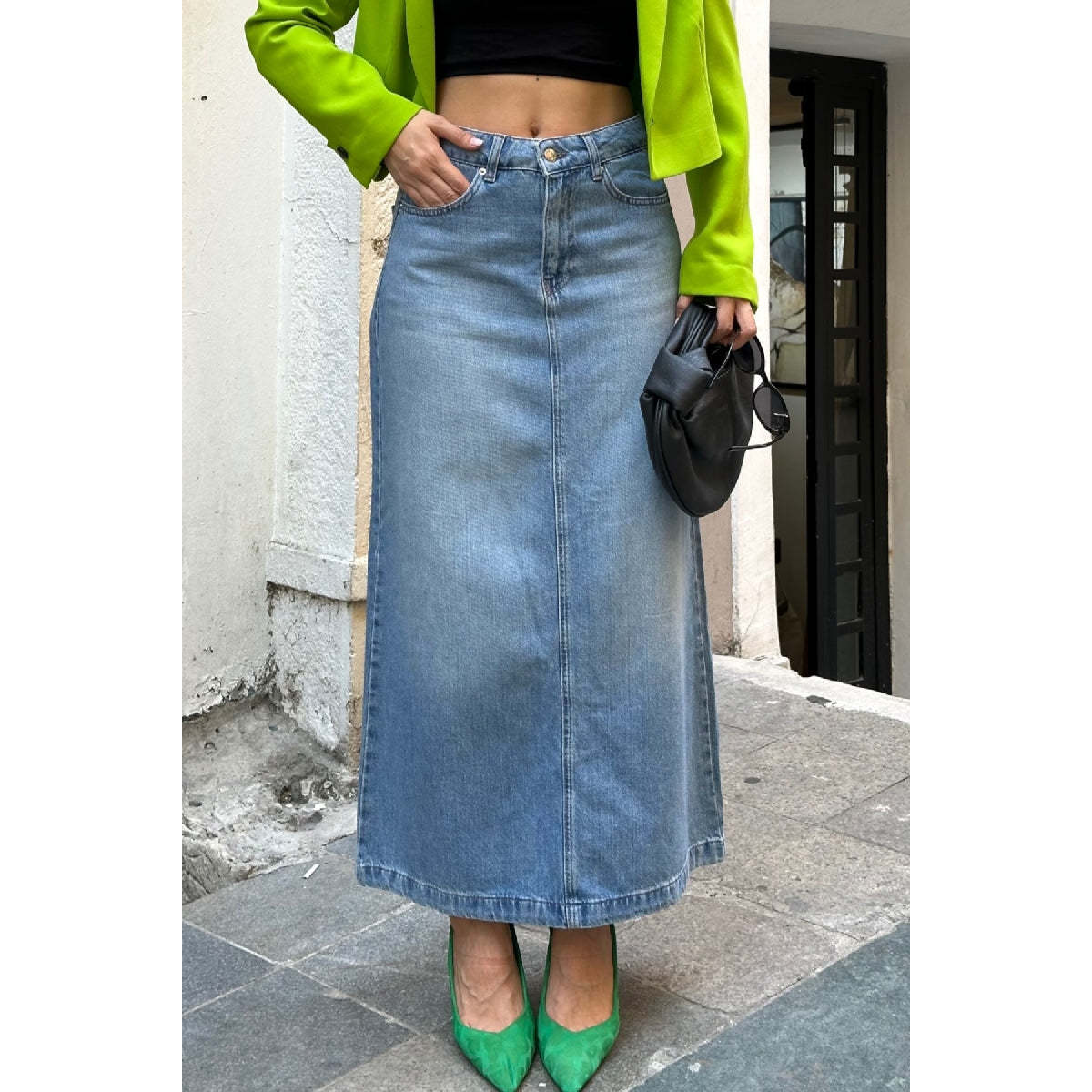 XLove Jeans Long Straight Silhouette 100% Cotton Simple Denim Skirt