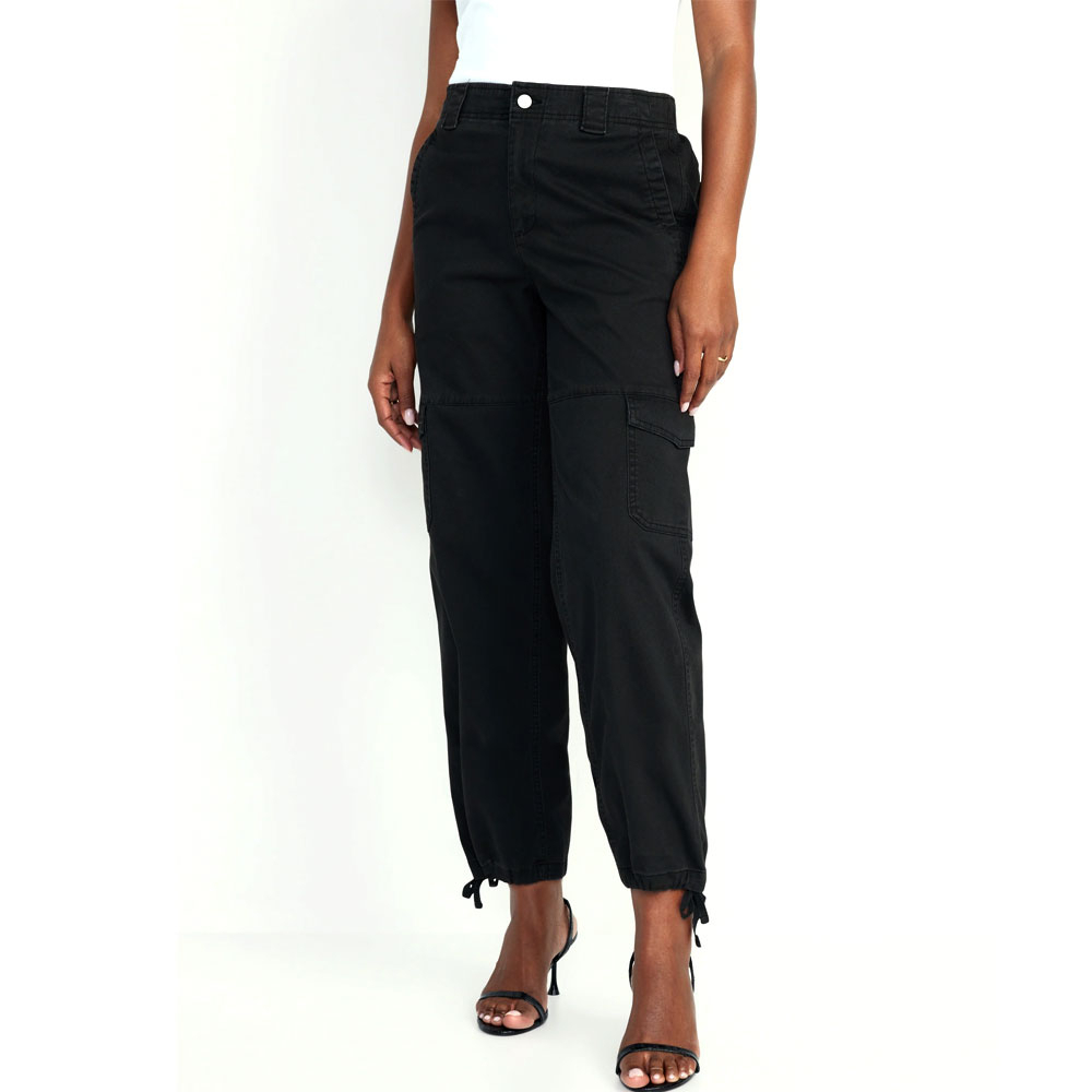 New Arrival Women's Solid Color Cargo Pants Low Waist Baggy Streetwear Trousers with Sides Pocket and Logo Decoration