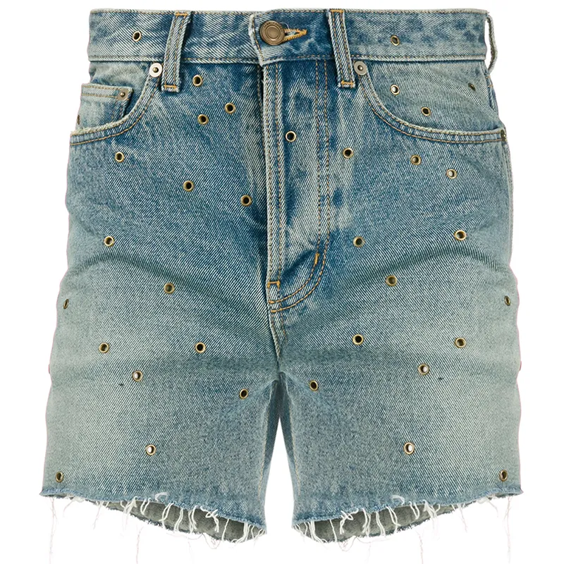 Customized Vintage Elegant Casual Washed Eyelet-Hollow Relaxed Women's Denim Shorts