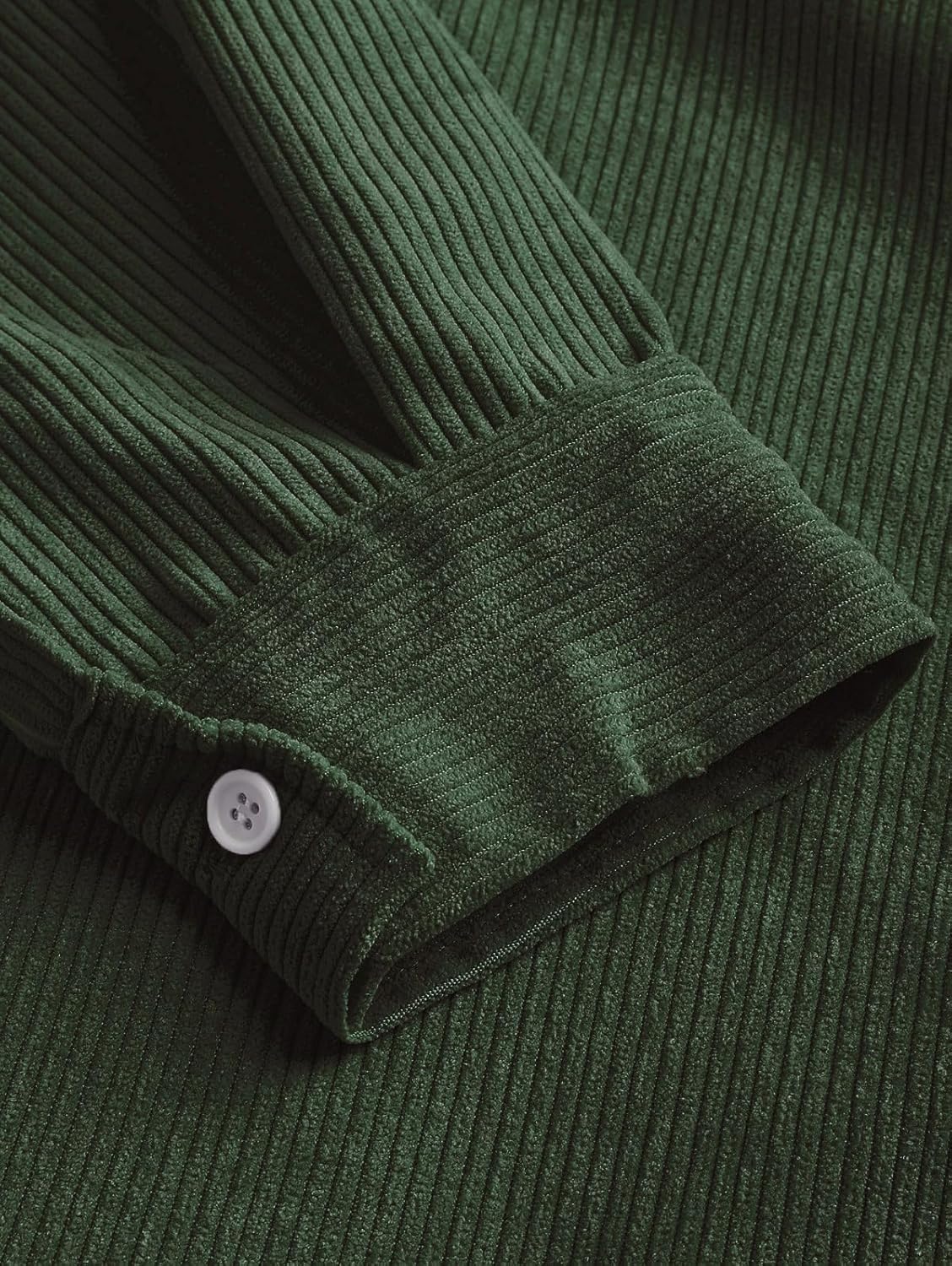 ZAFUL 2023 Men's Deep Green Corduroy Shirt Solid Color Half Button Long Sleeves Casual Work Collared Pocket 100% Cotton X-Large