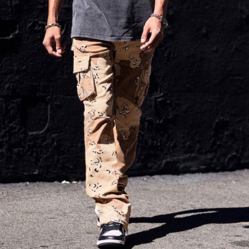 Custom Logo Men's StraightCargo Work Pants Stacked Slim Fit Chino Mid Waist Flat Front High Street Style Heavyweight XL Colored