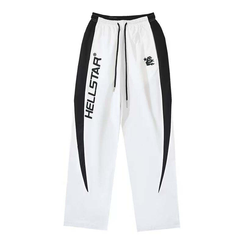 Hellstar Men Lightweight Nylon Track Pants with Logo Print, Sporty Streetwear