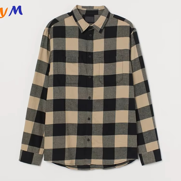 Custom Logo Factory Wholesale Comfortable 100% Cotton Long Sleeve Plus Size Designer Casual Plaid Flannel Shirt