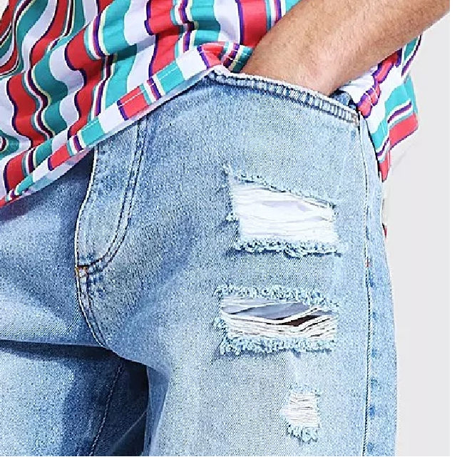 Street Fashion Men's Light Blue Loose-Fitting Casual Breathable Denim Shorts
