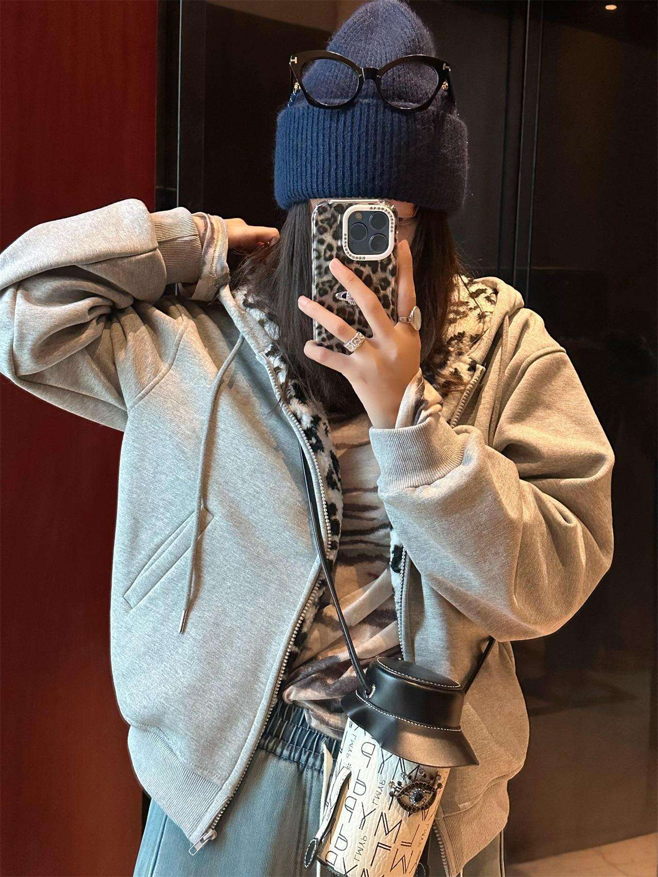 Custom Zip up Heavyweight Zip up French Terry Leopard Cheetah Graphic Printed Double Layer Reversable Hoodie