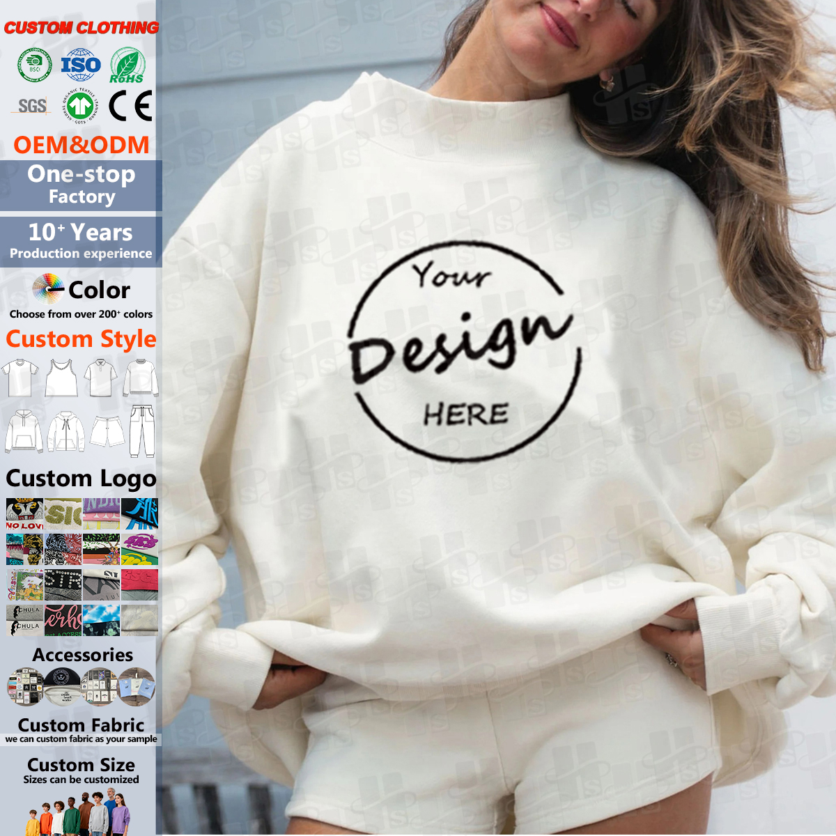 Custom Mockneck Cotton HeavyWeight Jumper Embroidered Patch Polka Dot Soft Fleece Gray neck Oversized Mock Neck Sweatshirt Women