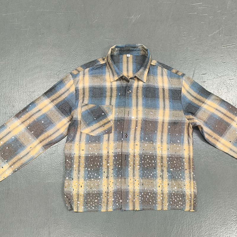 Custom Check Flannels Crop Long Sleeve Plaid Shirts Different Shapes Bright Shinny Rhinestones Flannel Button Up For Men