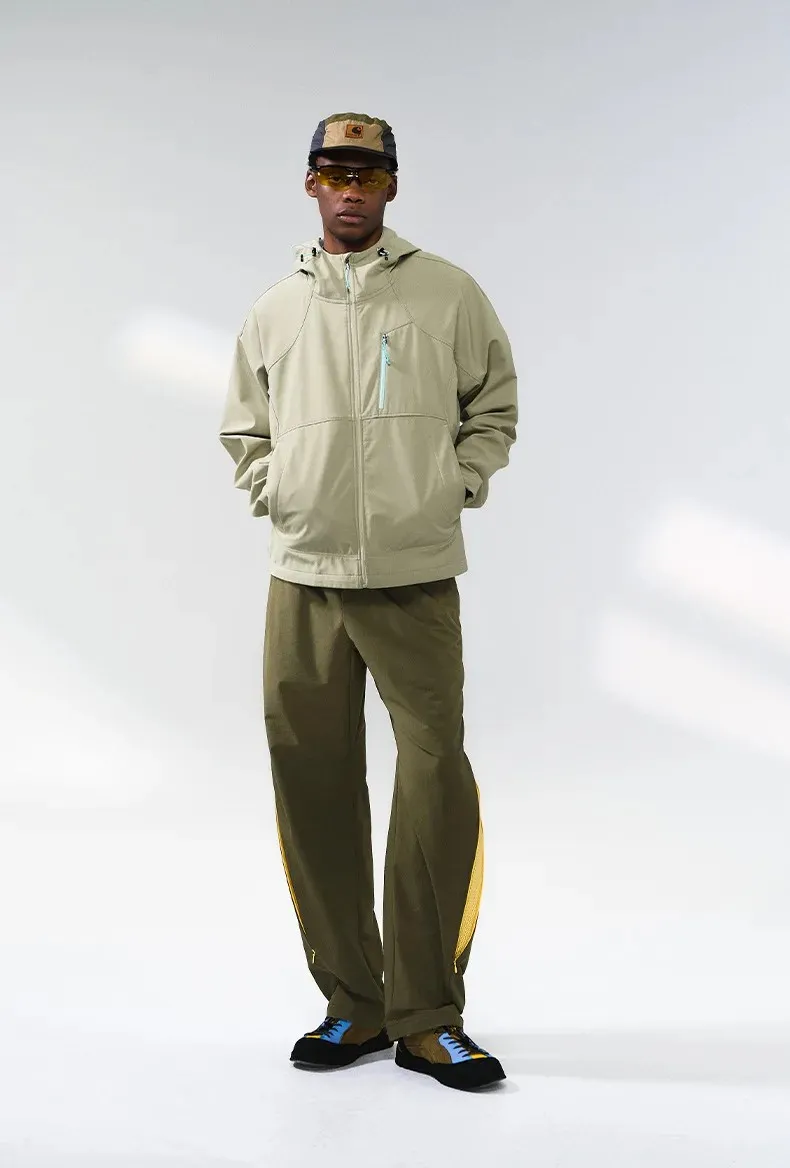 Men's High Straight Leg Nylon Track Pants Breathable Zipper Light Windbreak Hiking Elastic Outdoor Trekking Pants
