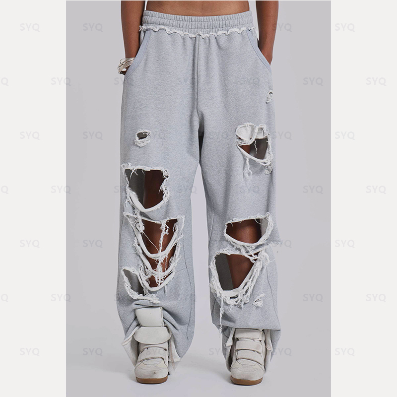 OEM Wholesale Clothing High Quality Casual Distress Plain Wide Leg Elastic Waist Autumn Sports Trendy Versatile Pants for Men