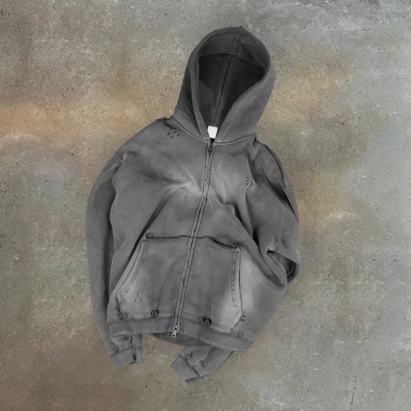 Manufacturer Custom Logo Embroidered 100% Cotton Winter Men's Oversized Pullover Hoodie with Zipper Acid Washed Hoodie