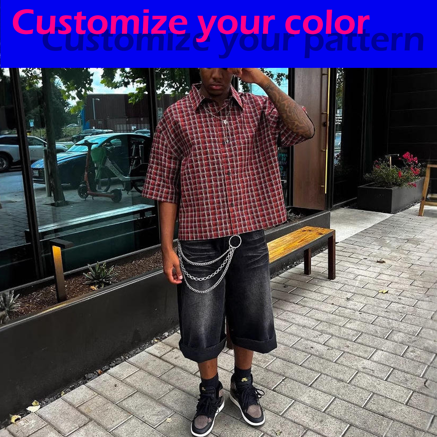 Fashion Short Sleeve Custom Flannels Men's Premium Checkered Button up Shirt