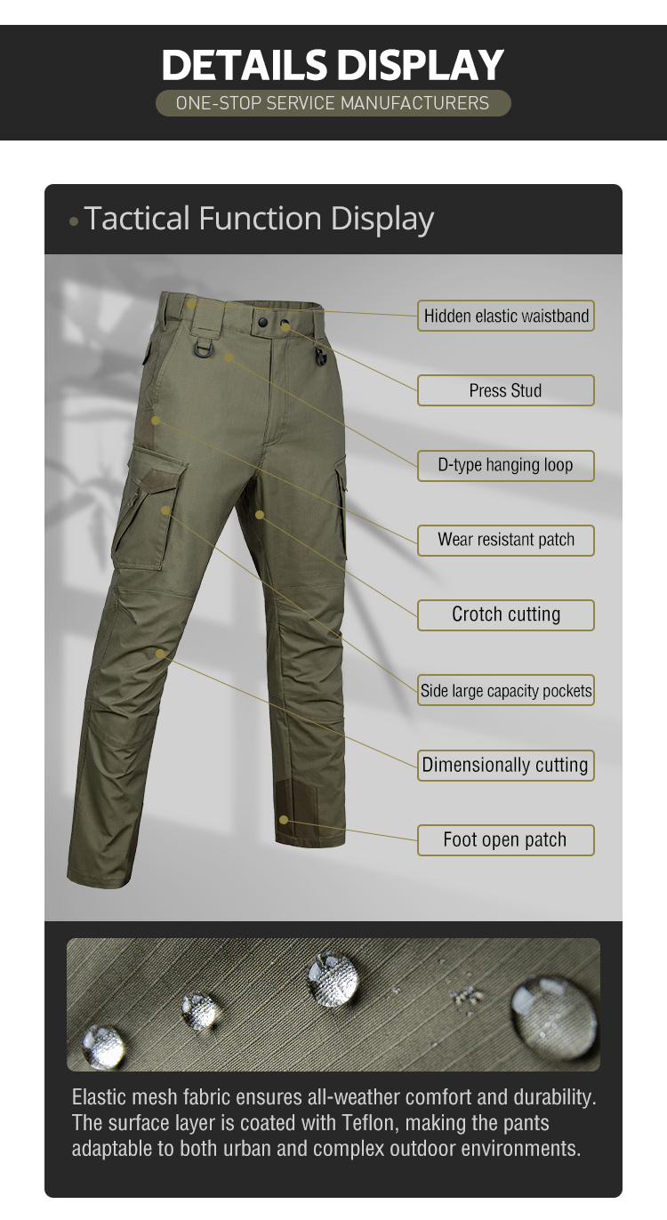Men's Tactical Pants Waterproof Rip-stop Multi-Pocket Knee Pad Pocket Cargo Pants Outdoor Work Trousers OEM