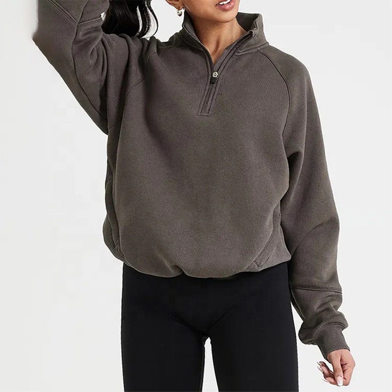 Custom Casual 1/4 Zipper Workout Jumper Cotton Fleece Quarter Zip Sweatshirts Pullover Women
