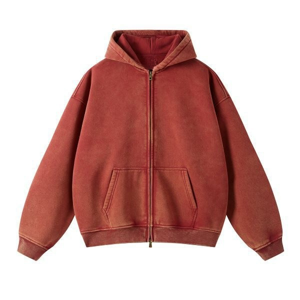 Custom Oversized Fit Heavyweight Acid Wash Air Layer Zip Up Sudaderas Hombre Blank High Quality Casual Basics Boxy Hoodies Men