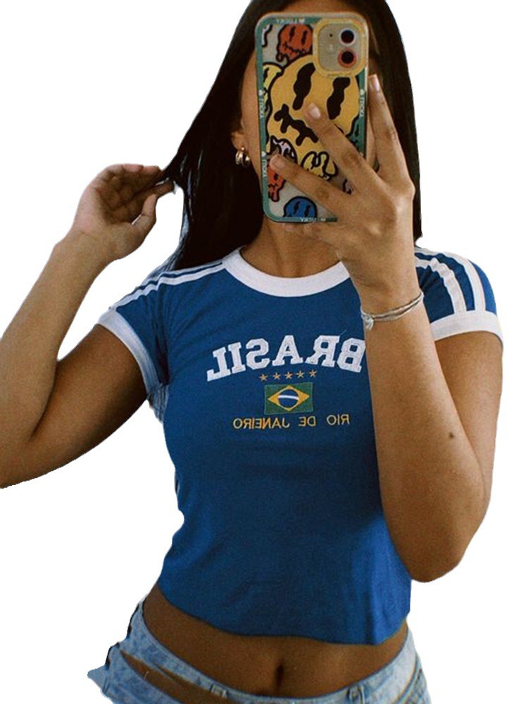 Customization with Cloths Label Y2k Baby Tee for Women Brazil Crop Tops Shirts Graphic Tees for Women Vintage 90s Streetwear2025