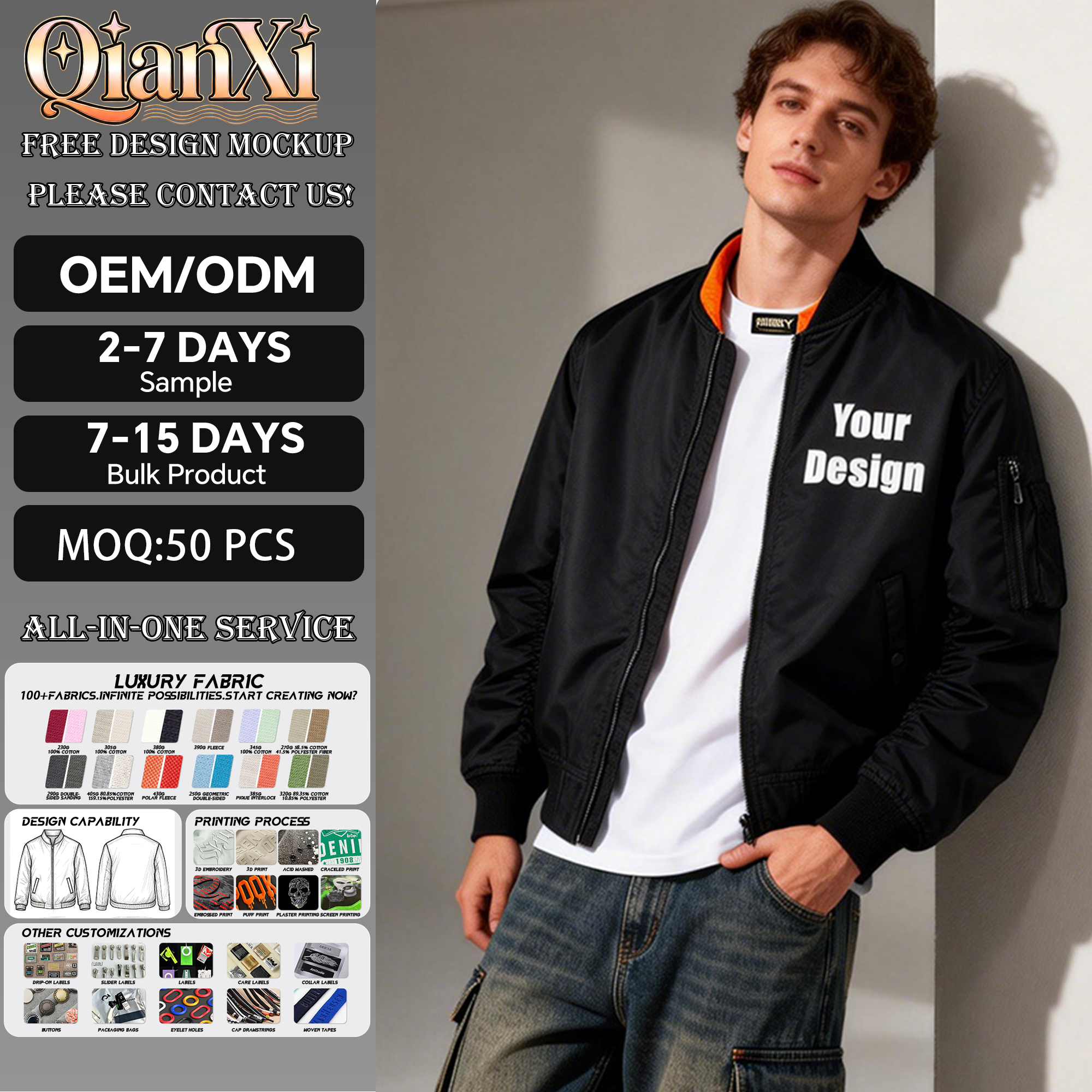 OEM ODM MA-1 Flight Bomber Jacket Factory Custom Embroidery Printing Pilot Jacket for Men Streetwear &amp; Outdoor Wear