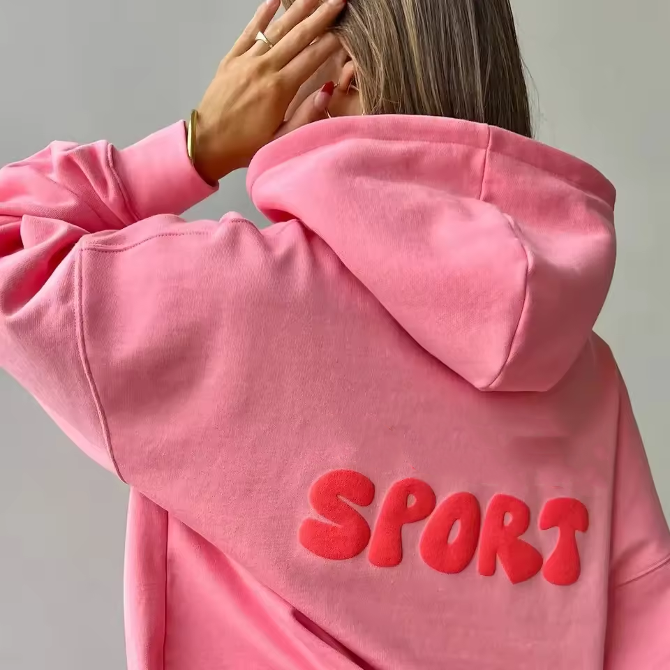Custom logo 3d Puff Printing Graphic Hoodies Women Streetwear High Quality Drop Shoulder Oversized Pullover Sweatshirt Women