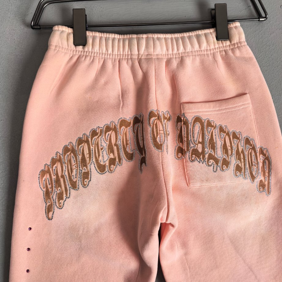 Personalized Design Pink Sweatpants Men Women, Custom Rhinestone Graphic Baggy Track Pants
