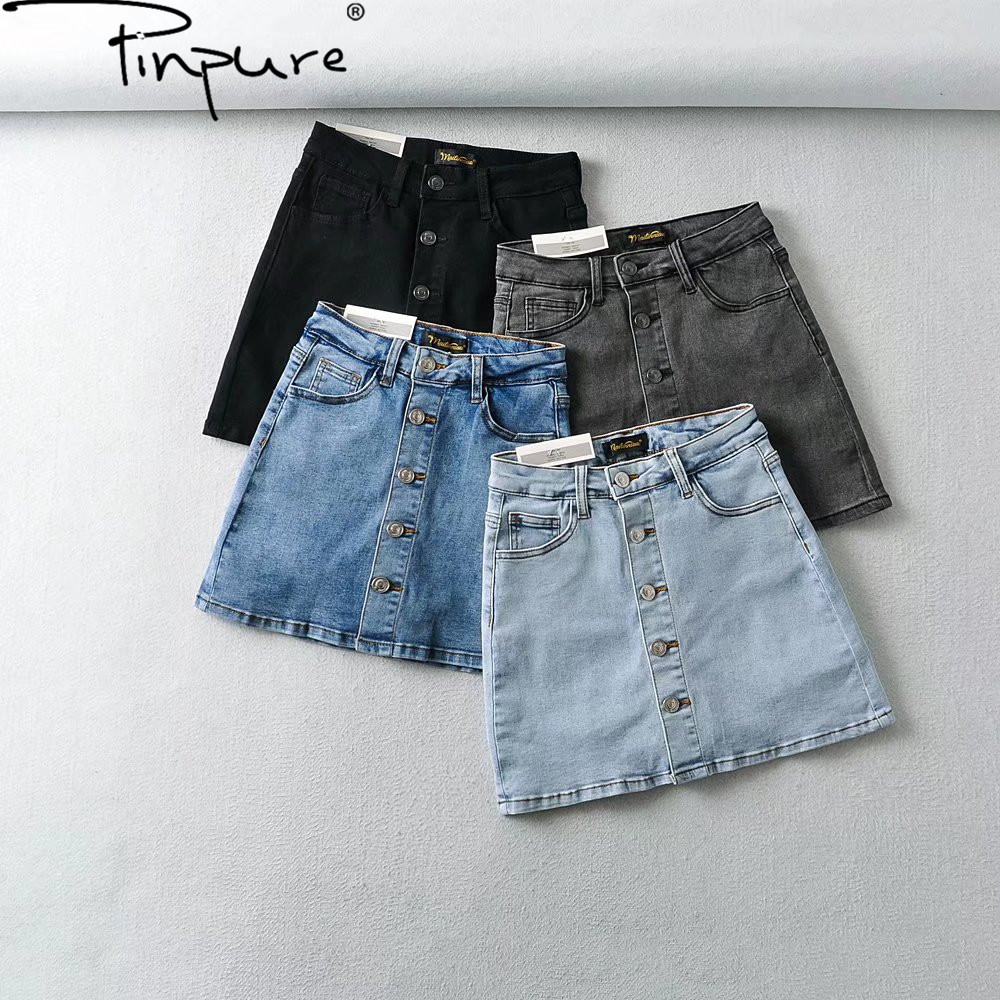 R12761S Women's Spring New European and American High Quality Fashion Single Breasted Slim Denim Short Skirt