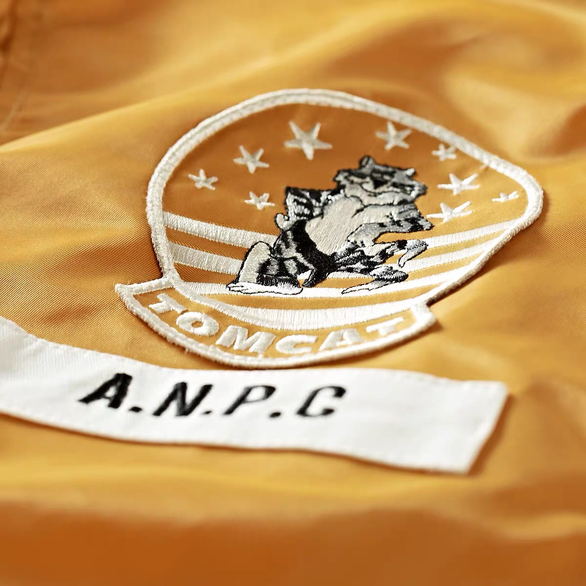 Custom Embroidered logo Patch Yellow Vintage Cropped pilot Flight Jacket Nylon Nasa Bomber Jacket for Men