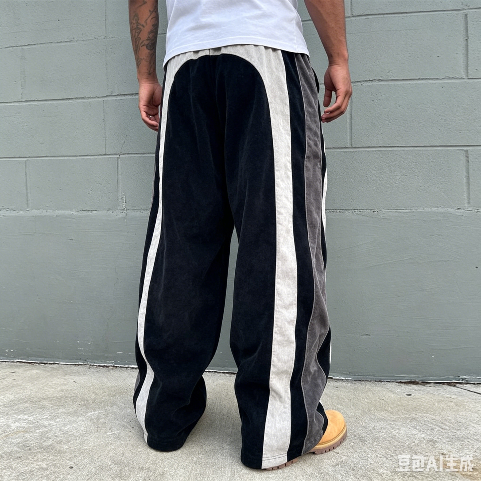 Clothing Manufacturers Custom Embroidery Drawstring Corduroy Pants for Men New Design Patchwork Loose Oversized Wide Leg Pants