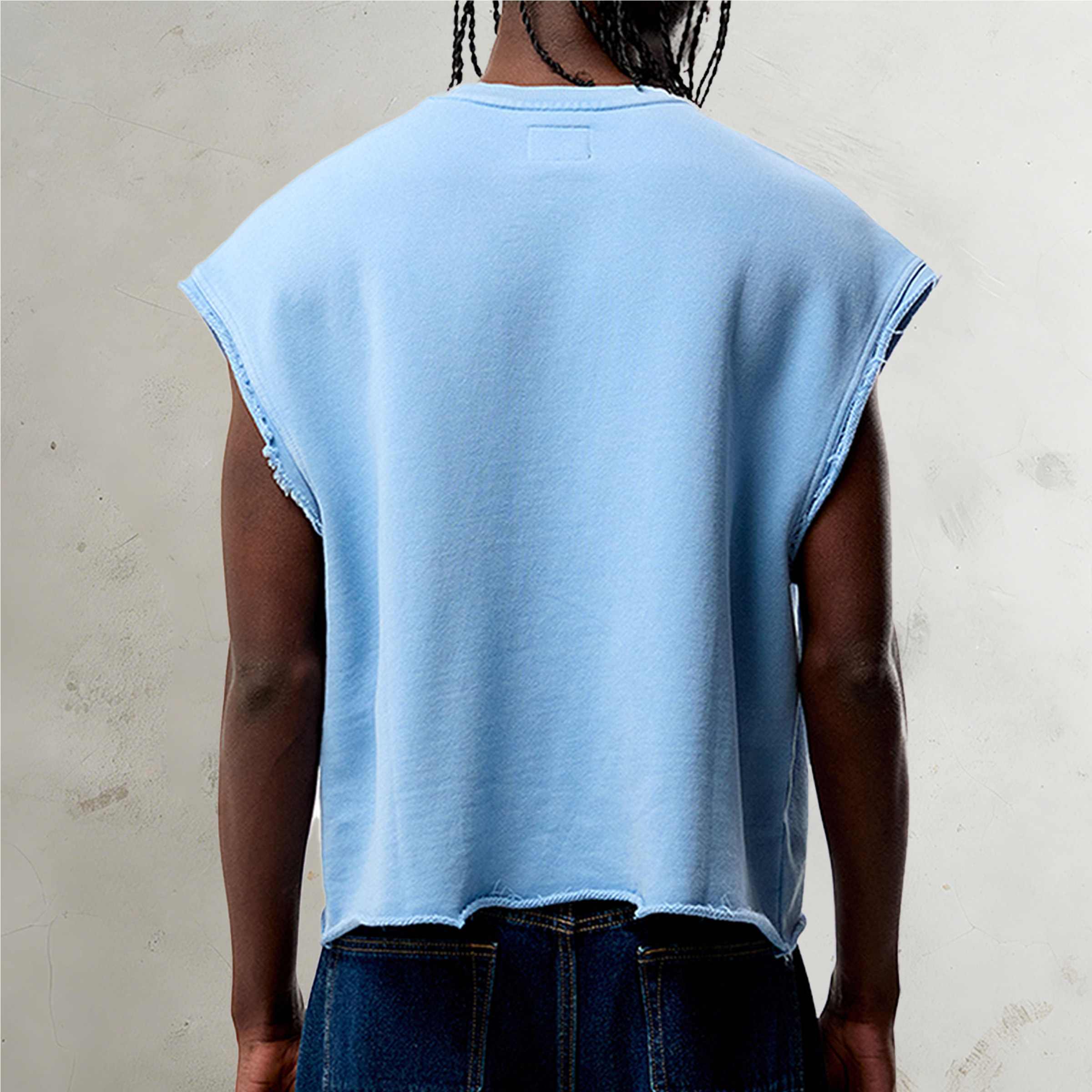 Custom White 100%Cotton Heavyweight Personalized Acid Wash Rhinestone Graphic Boxy Cropped Sleeveless T Shirts For Men