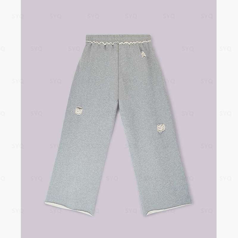 OEM Wholesale Clothing High Quality Casual Distress Plain Wide Leg Elastic Waist Autumn Sports Trendy Versatile Pants for Men