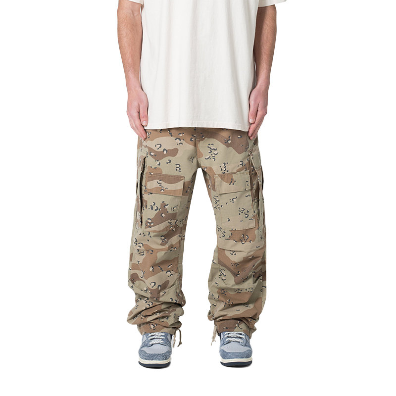 High Quality 100% Cotton Men's Camo Breathable Cargo Trousers Custom Baggy Fit Cargo Pants With Multi Pocket