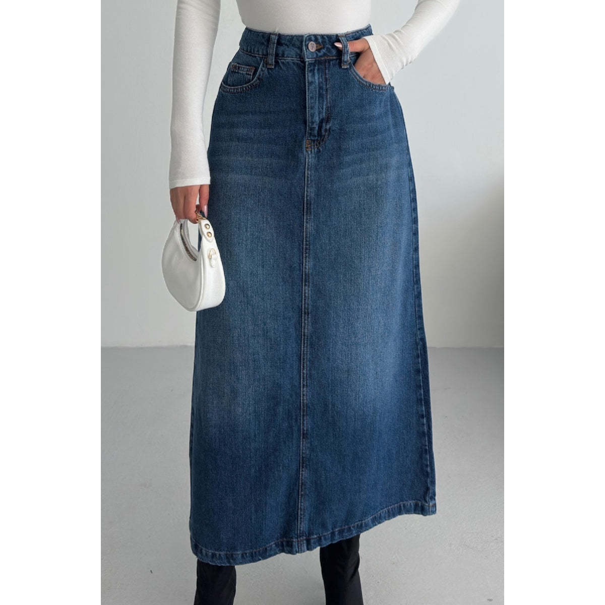 XLove Jeans Long Straight Silhouette 100% Cotton Simple Denim Skirt