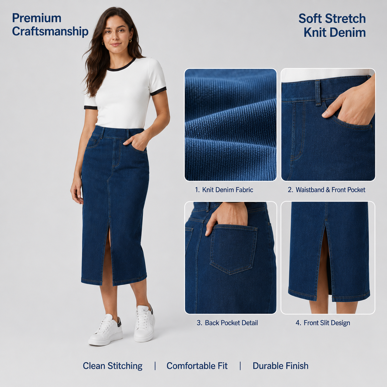 High Waist Slit Denim Skirt Women Summer Midi Length Slim Fit A Line Hip Hugging Skirts