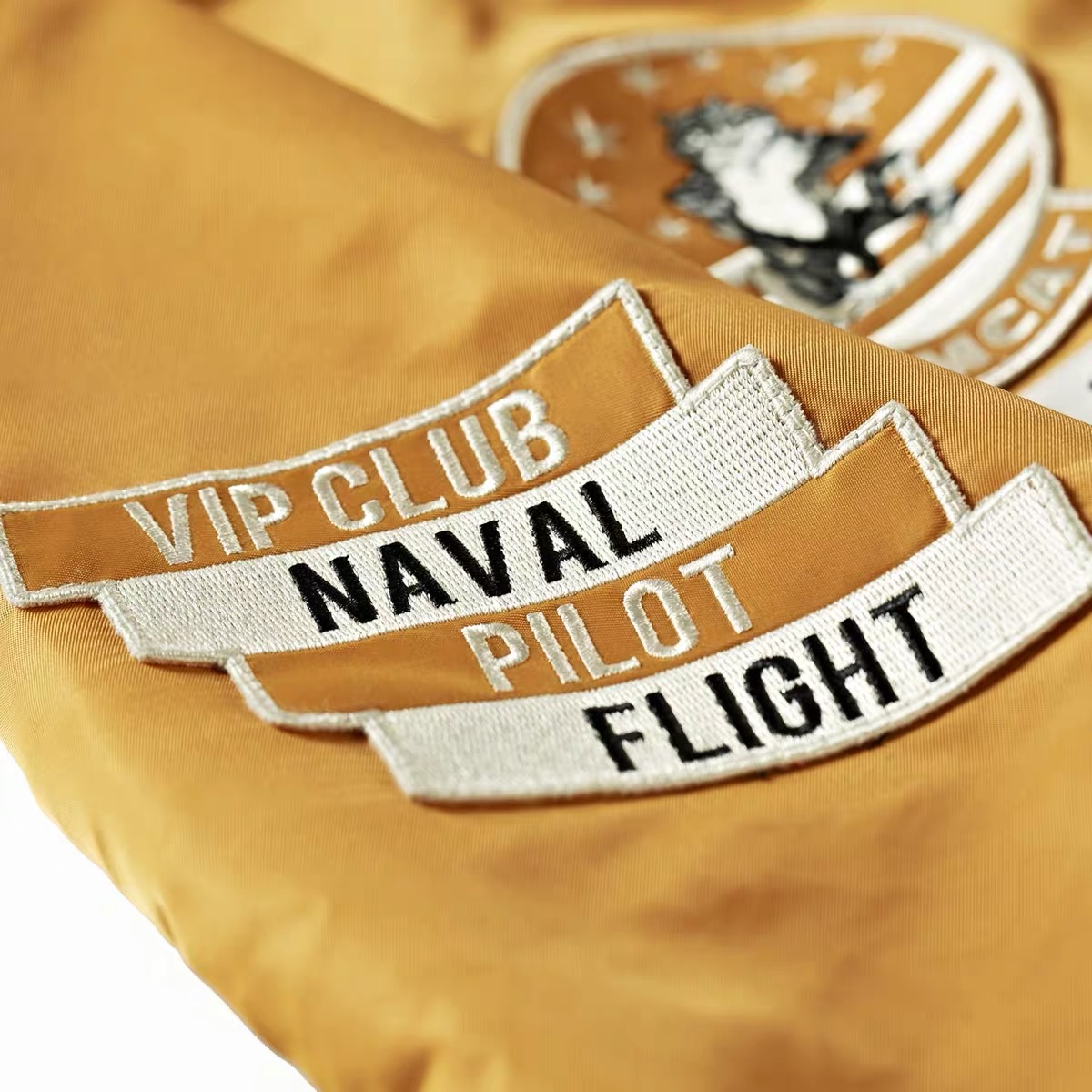 Custom Embroidered logo Patch Yellow Vintage Cropped pilot Flight Jacket Nylon Nasa Bomber Jacket for Men