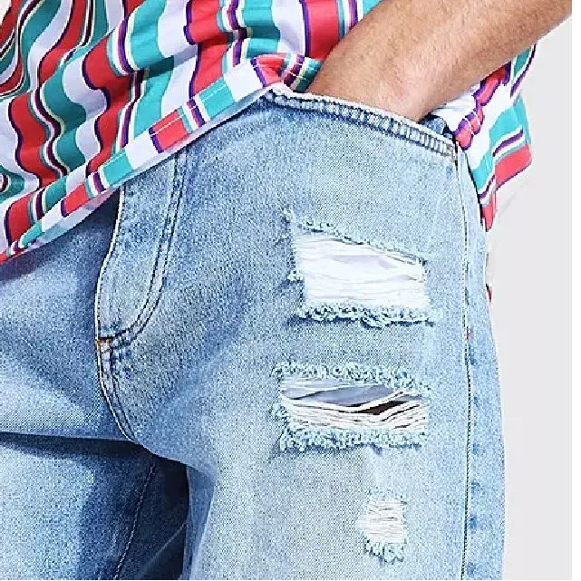 Street Fashion Men's Light Blue Loose-Fitting Casual Breathable Denim Shorts