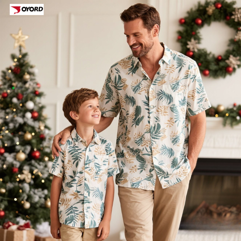 Wholesale Men's Casual Fashion Multi-Color Hawaiian Print Short-Sleeved Plaid Flannel Plus Size Shirts Father and Son Top Shirts