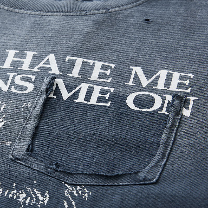 Custom Designer Streetwear Distressed T Shirt Graphic Vintage Acid Wash Ripped T Shirt For Men Tshirt