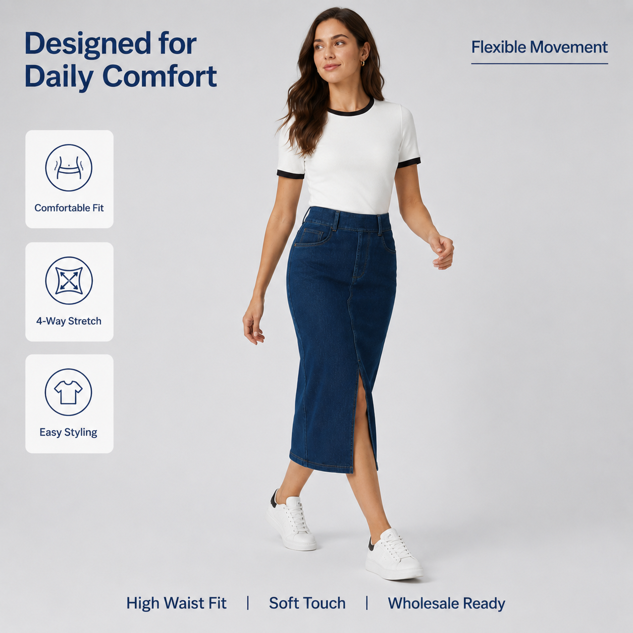 High Waist Slit Denim Skirt Women Summer Midi Length Slim Fit A Line Hip Hugging Skirts