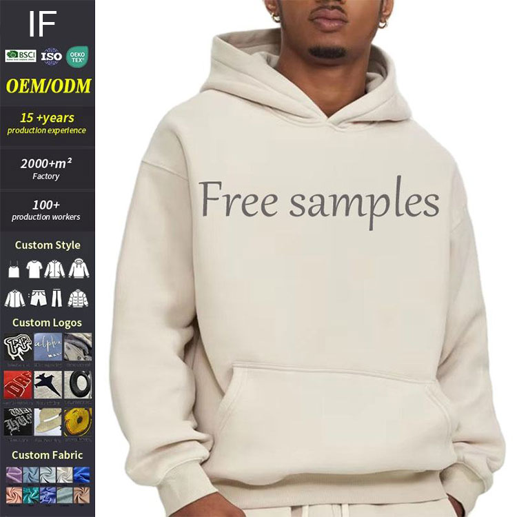 Men's 100% Cotton Thick Heavy French Terry High Quality Blank Oversized Streetwear Custom logo Pullover Hoodie
