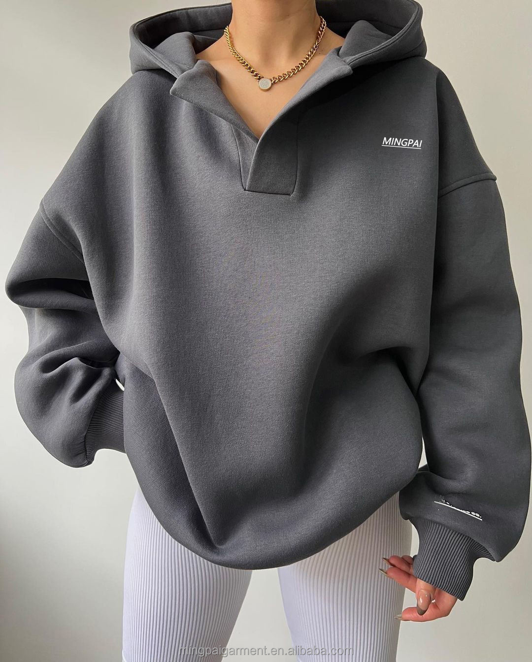 Custom High Quality Oversize Drop Shoulder Women's Hoodies Heavyweigh 100% Cotton Long Sleeve Screen Print Letters Hoodies Women