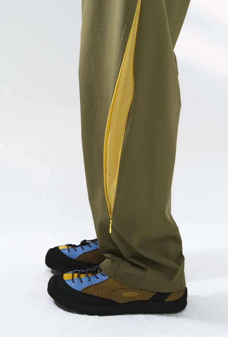 Men's High Straight Leg Nylon Track Pants Breathable Zipper Light Windbreak Hiking Elastic Outdoor Trekking Pants