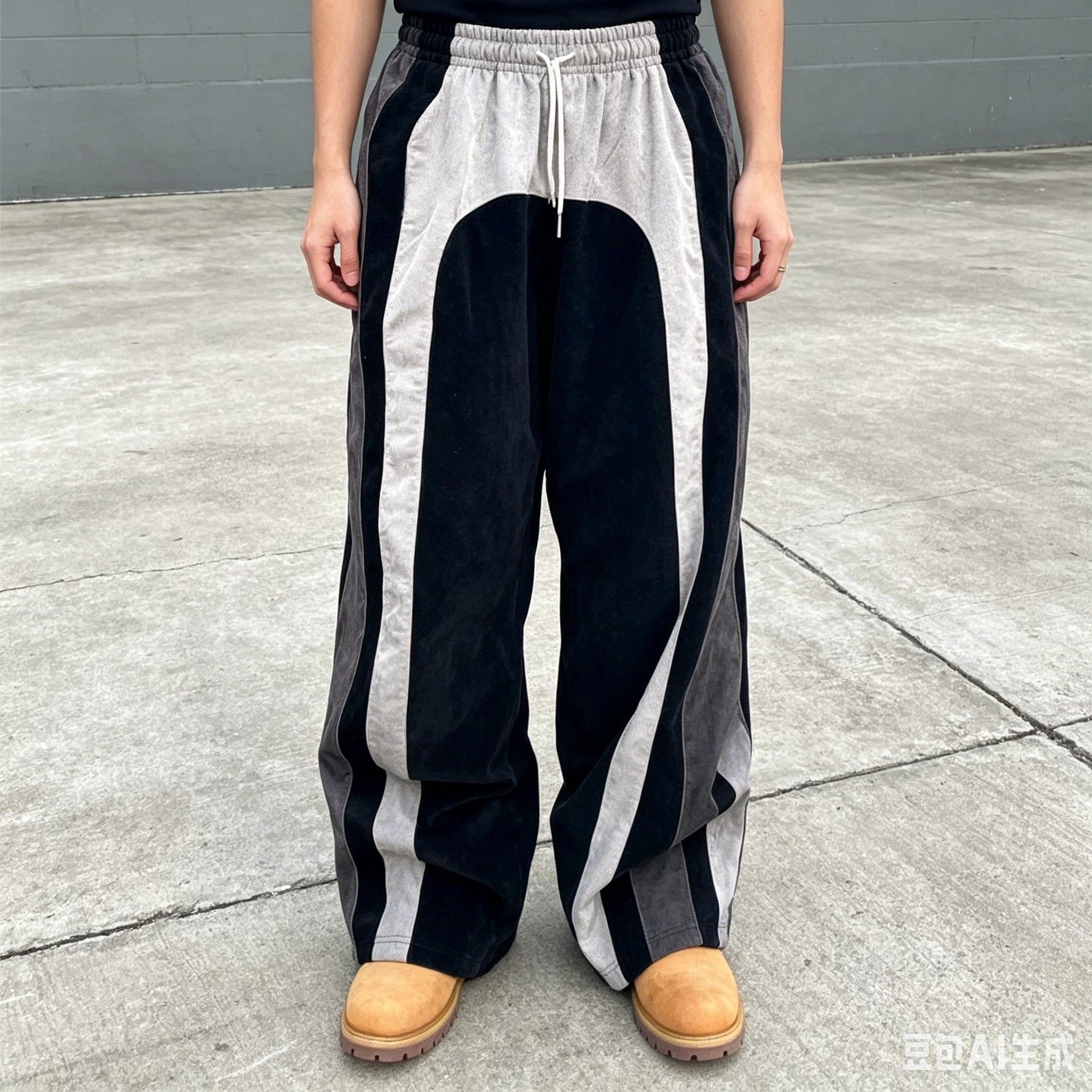 Clothing Manufacturers Custom Embroidery Drawstring Corduroy Pants for Men New Design Patchwork Loose Oversized Wide Leg Pants