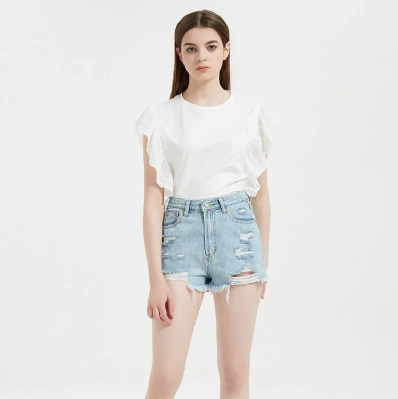 Fashion Ladies Denim Shorts Cotton Women′ S Ripped Denim Jeans Shorts